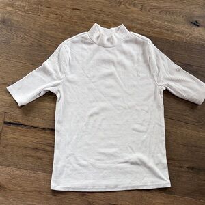 Garnet Hill, organic cotton blend ribbed knit mock neck top size small